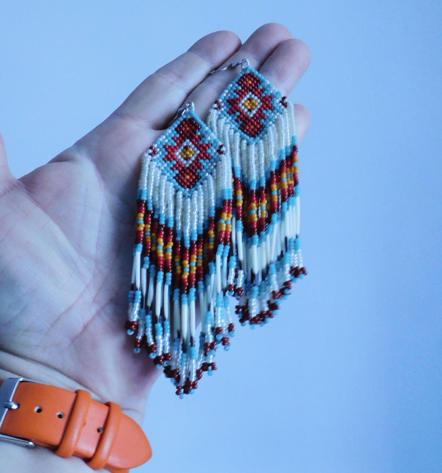 Boucles d'oreilles en verre, Épines de Porc-Épics, Bijou perlé, Faits à la main, Beige, Turquoise, Rouge, Cadeau de fête des mères, Unique